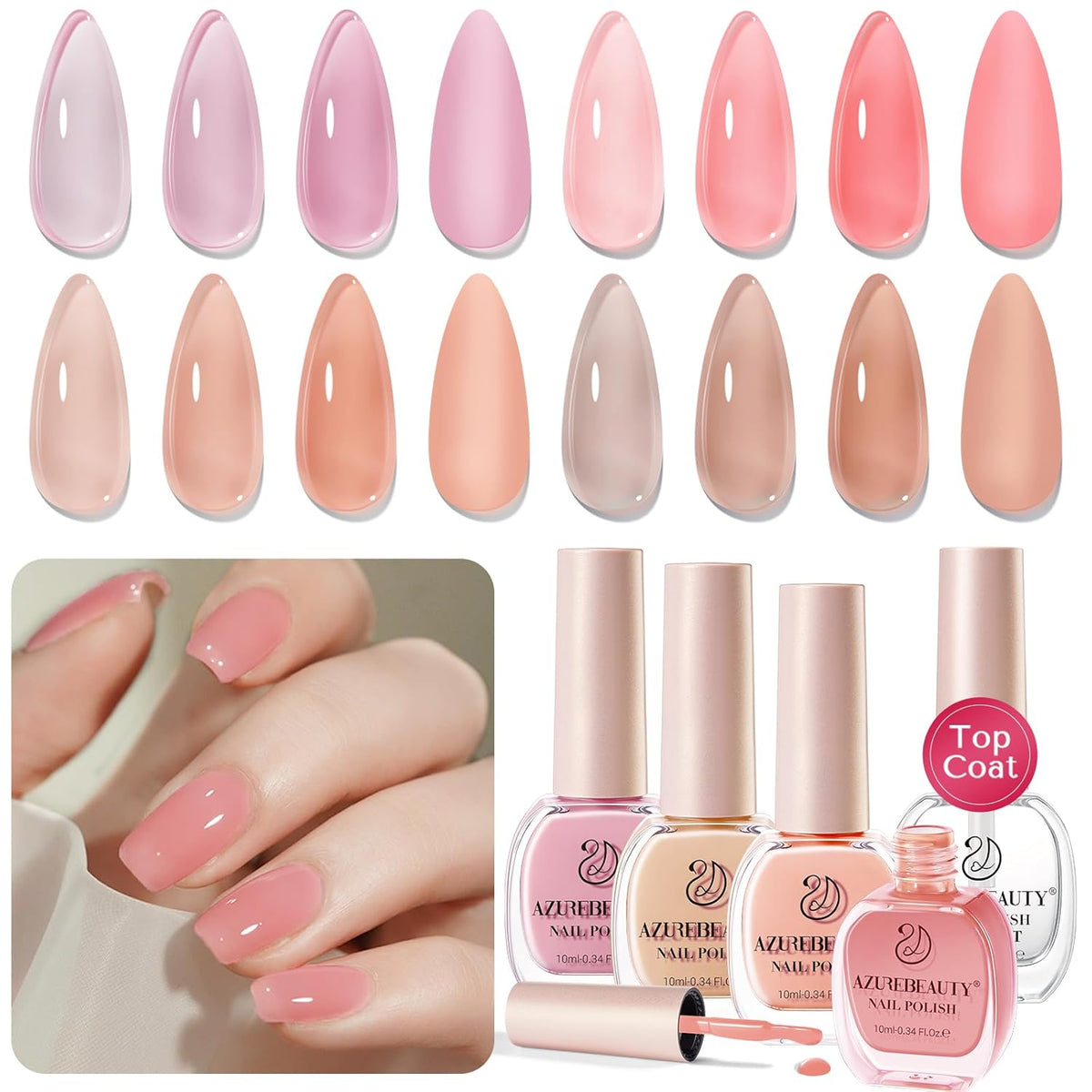 AZUREBEAUTY Jelly Nail Polish Set Quick Dry Transparent Nude Pink Purple Brown 4 Colors Sheer
