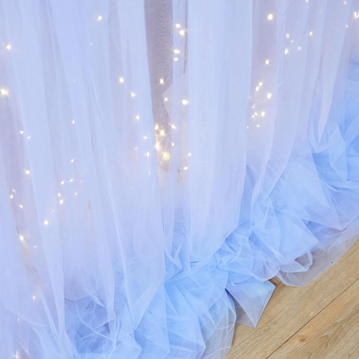 Blue Tulle Backdrop Curtains with Lights String for Parites Baby Shower 30×10ft Blue Sheer Backdrop