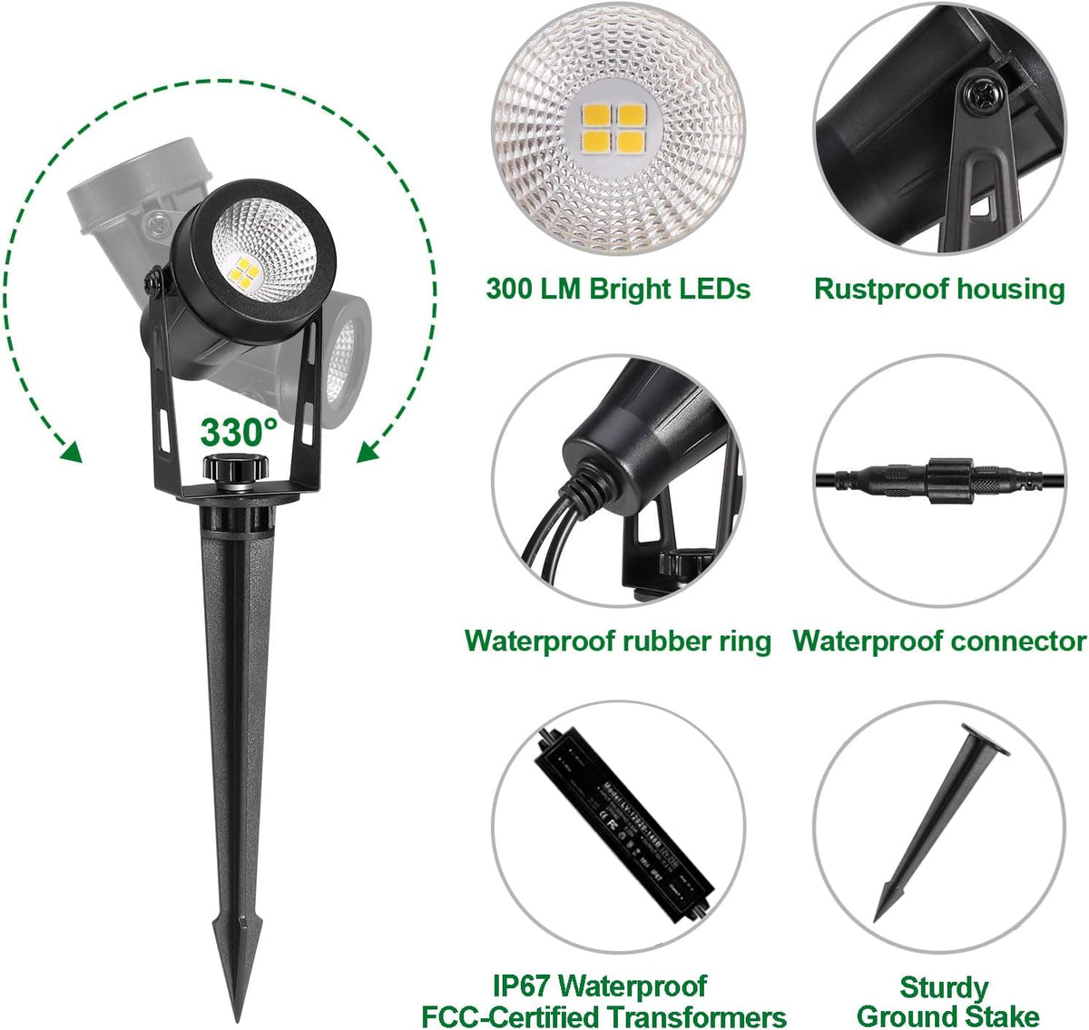 Outdoor Landscape Lighting, 4 Pack LED Outdoor Spot Lights with Transformers, 12V Warm White Low
