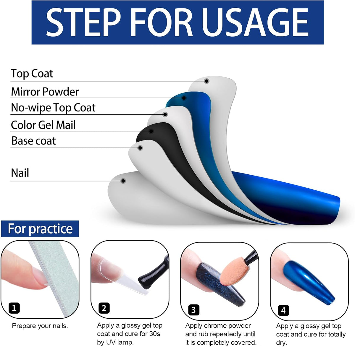 Artdone Chrome Nail Powder, Dark Blue Iridescent Aurora Powder Metallic Mirror Effect Pigment