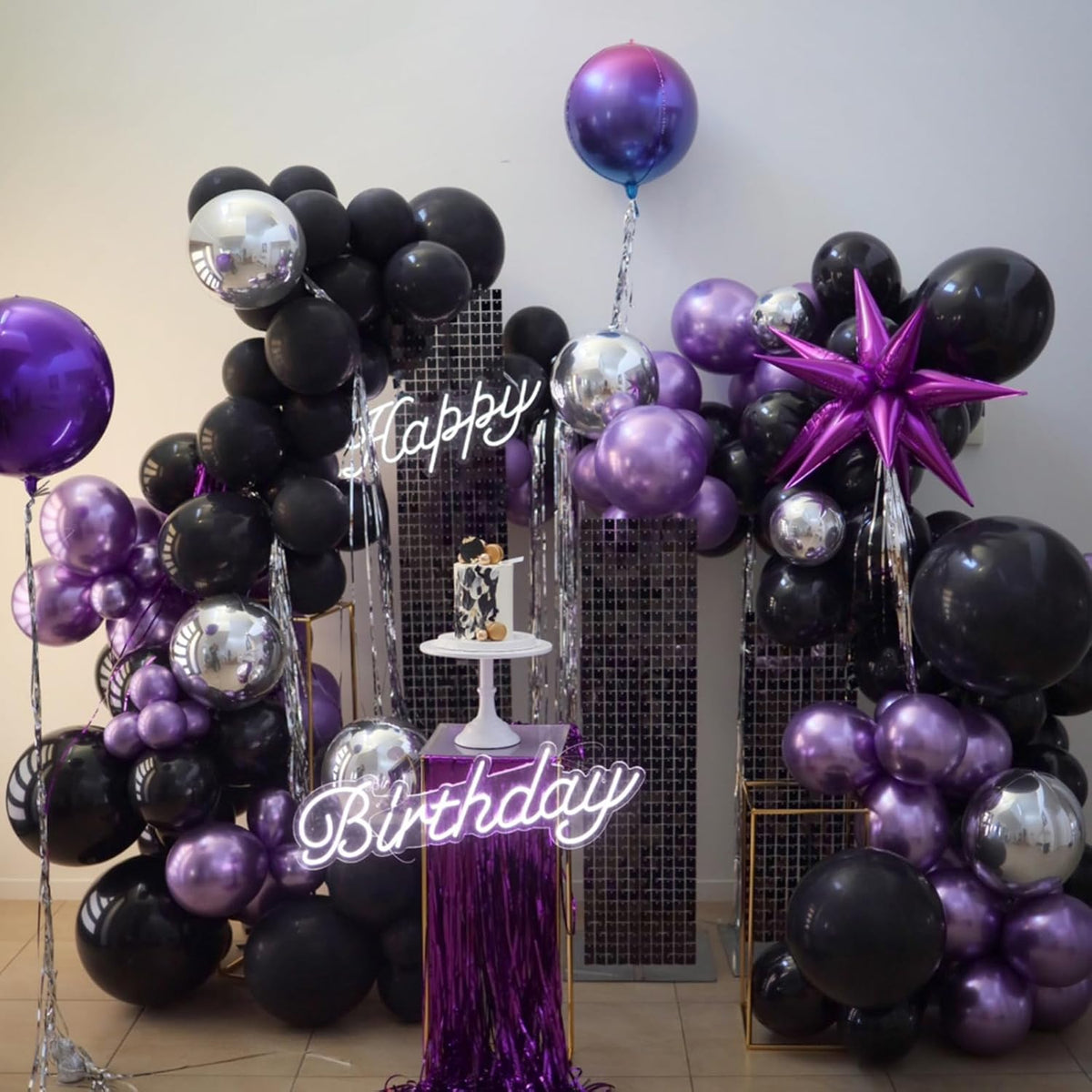 Purple and Black Balloons, 12 Inch Metallic Purple Black Party Balloons Confetti Latex Helium