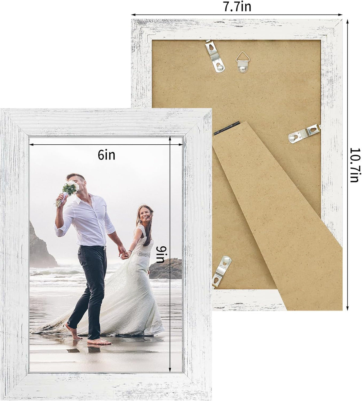 6x9 Picture Frame Set of 4, High Definition Glass Distressed White Frame, 6 x 9 Wood Photo Frames