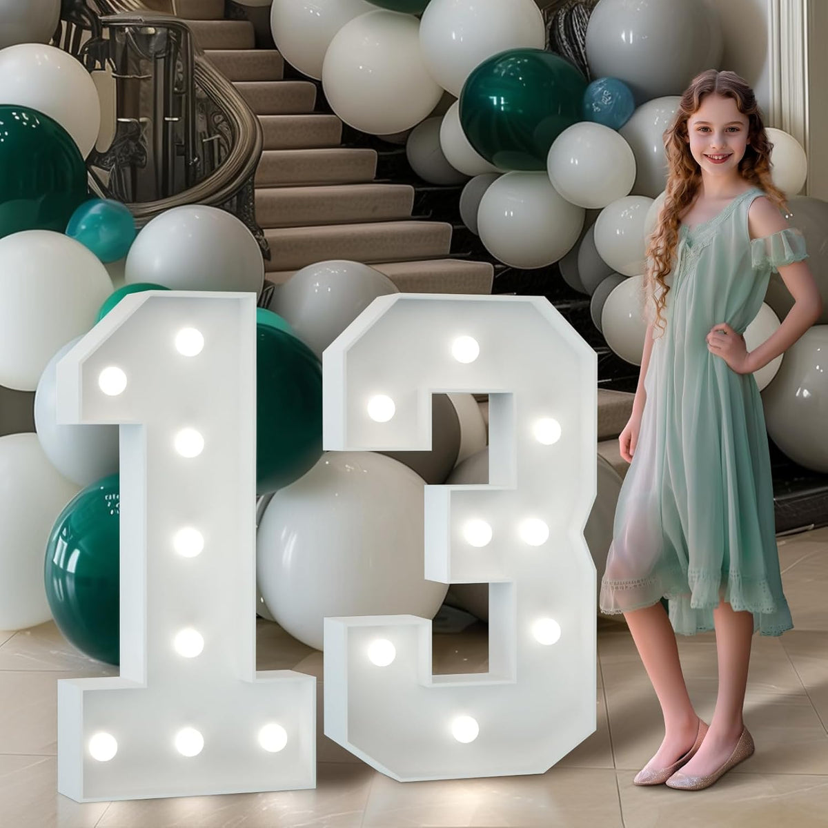 Marquee Numbers 3 Feet Tall Big Light Up Numbers 13th Happy Birthday Decorations Girl Boy White
