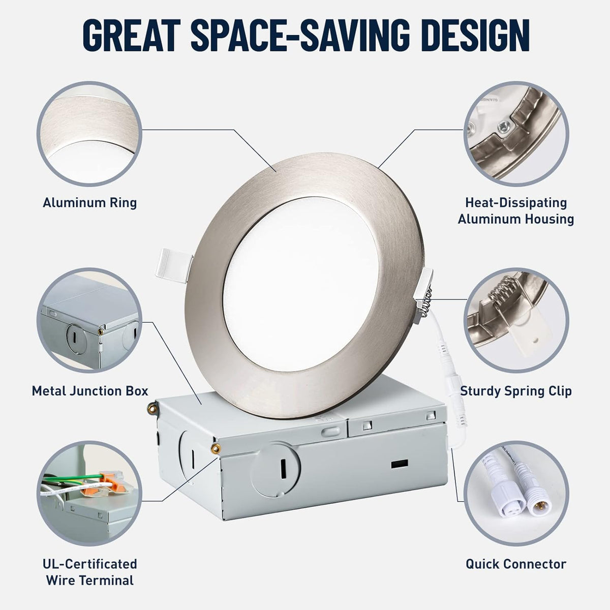 12 Pack Recessed Lighting 4 Inch with Junction Box, 5CCT 4 Inch Brushed Nickel LED Recessed Lights