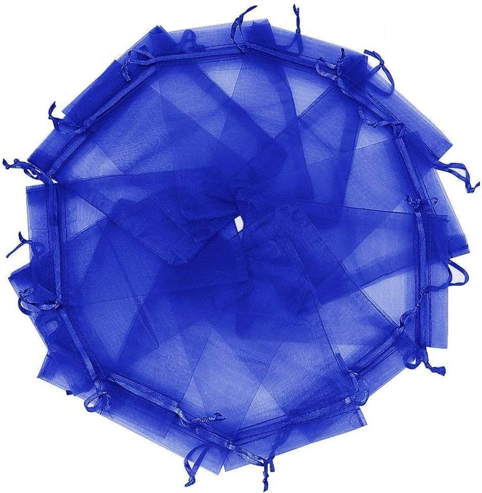 Wudygirl 100pcs 5X7 Blue Organza Bags with Drawstring Jewelry Lipstick Cosmetics Pouches Baby