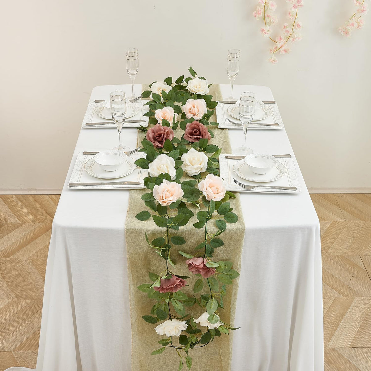 Artificial Rose Garlands Rose Vines Leaves Banners Hanging Floral Garland Fake Rose Flower Vine for