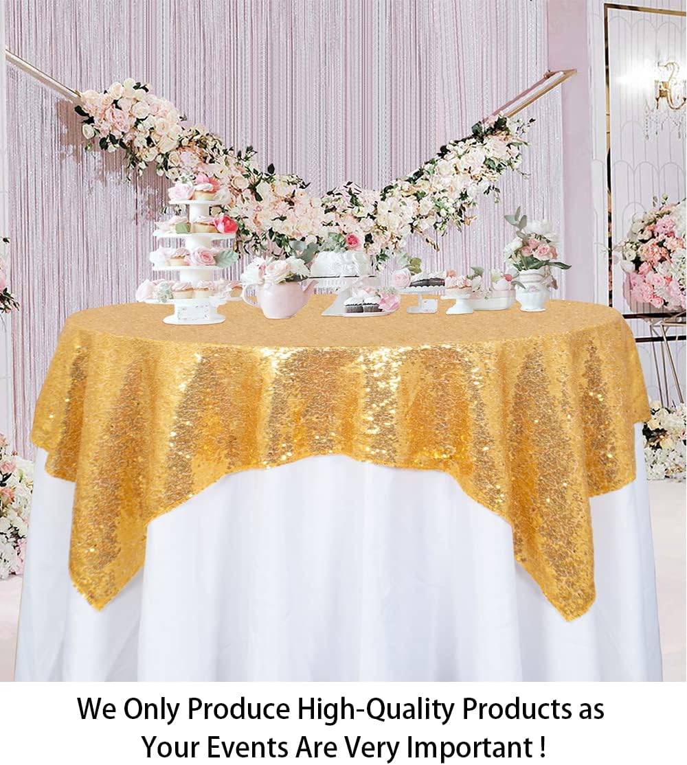 ShinyBeauty Sequin Tablecloth 72x72-Inch Gold Square Sequin Table Cover Glitter Table Cloth