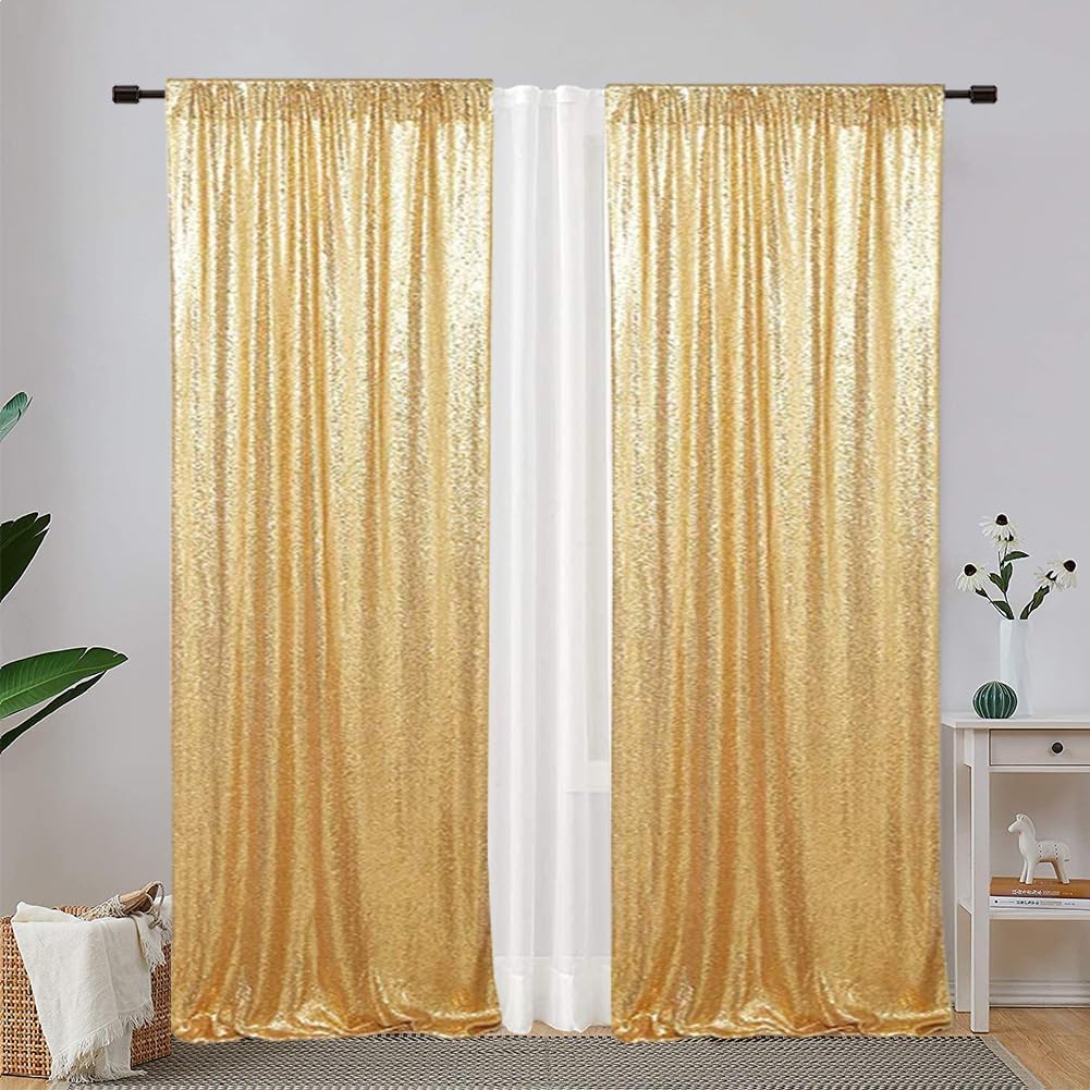 Eternal Beauty Sequin Backdrop Curtains, 2x8 Ft-2 Panels Gold Back Drop for Shimmer Photography