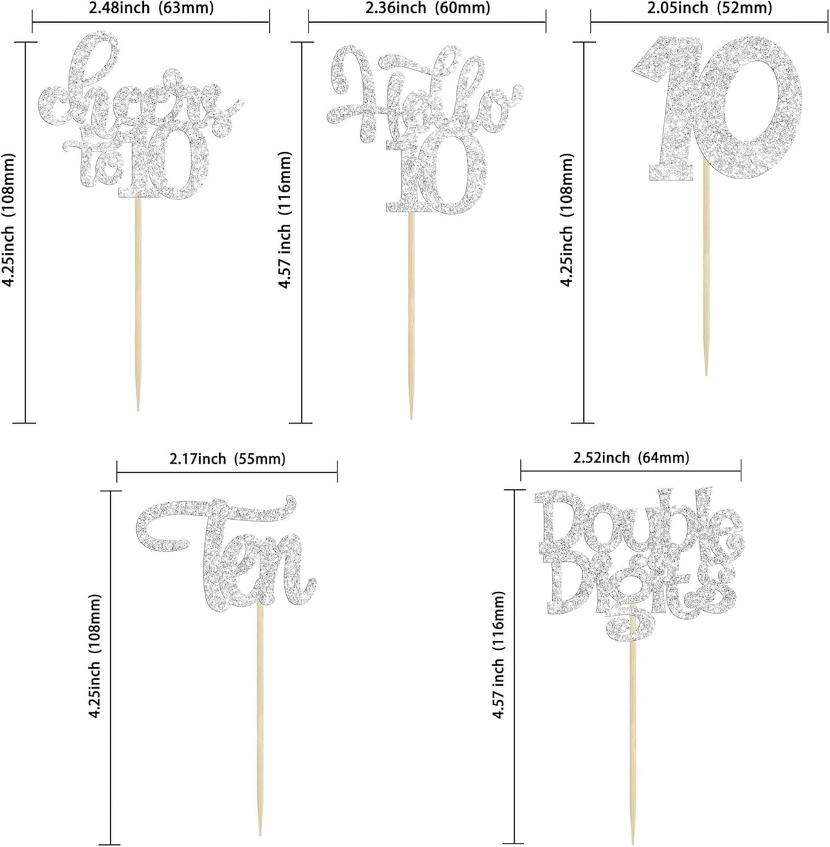 30Pcs 10th Birthday Cupcake Toppers Ten Double Hello 10 Cupcake Picks Cheers to 10 Years Old Cake