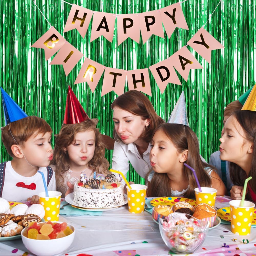 20 Pack Foil Curtain Backdrop Green Metallic Tinsel Foil Fringe Curtains Photo Booth Props for