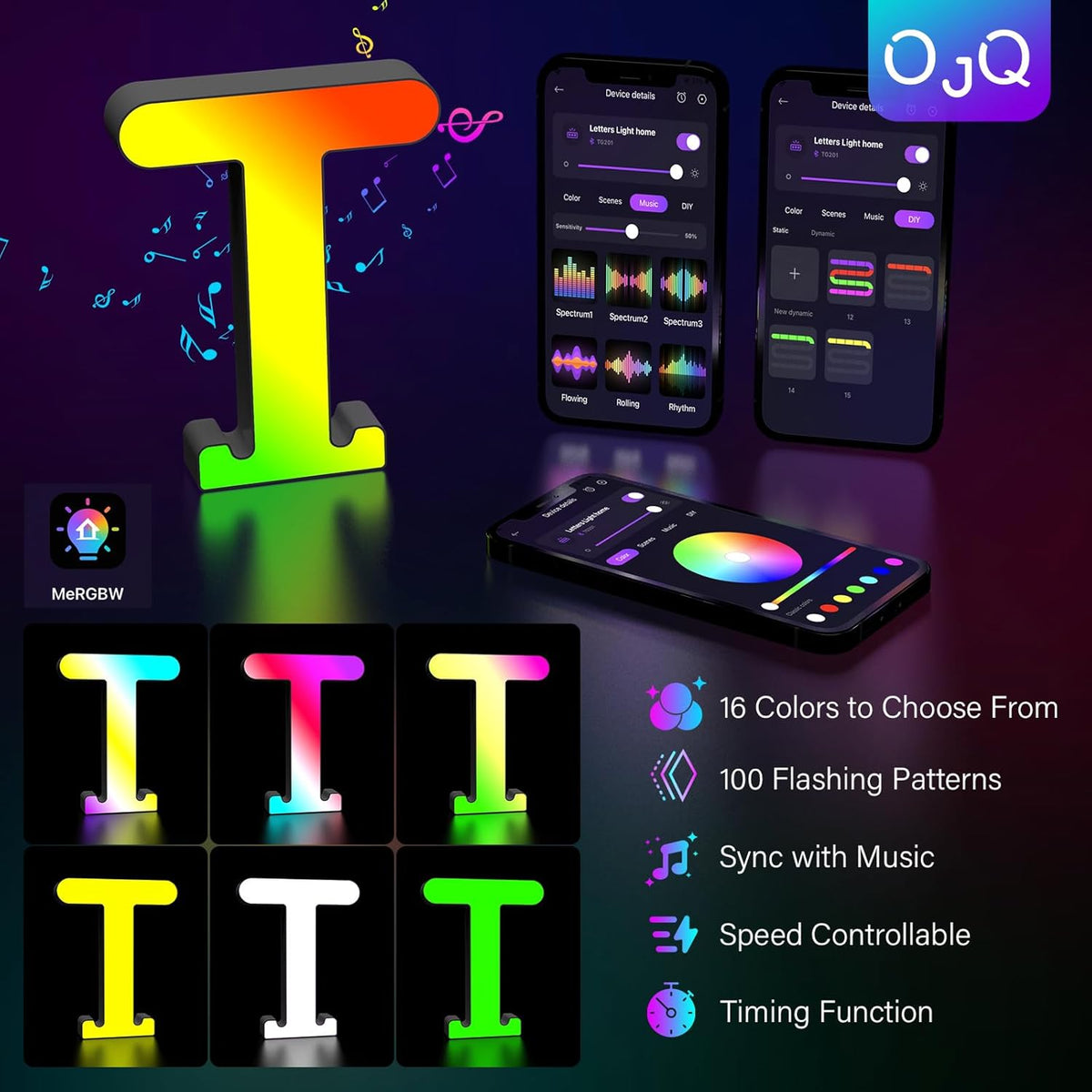 OJQ Light Up Letters LED Letter - Marquee Letters Room Decor Alphabet Letter Music Sync Color