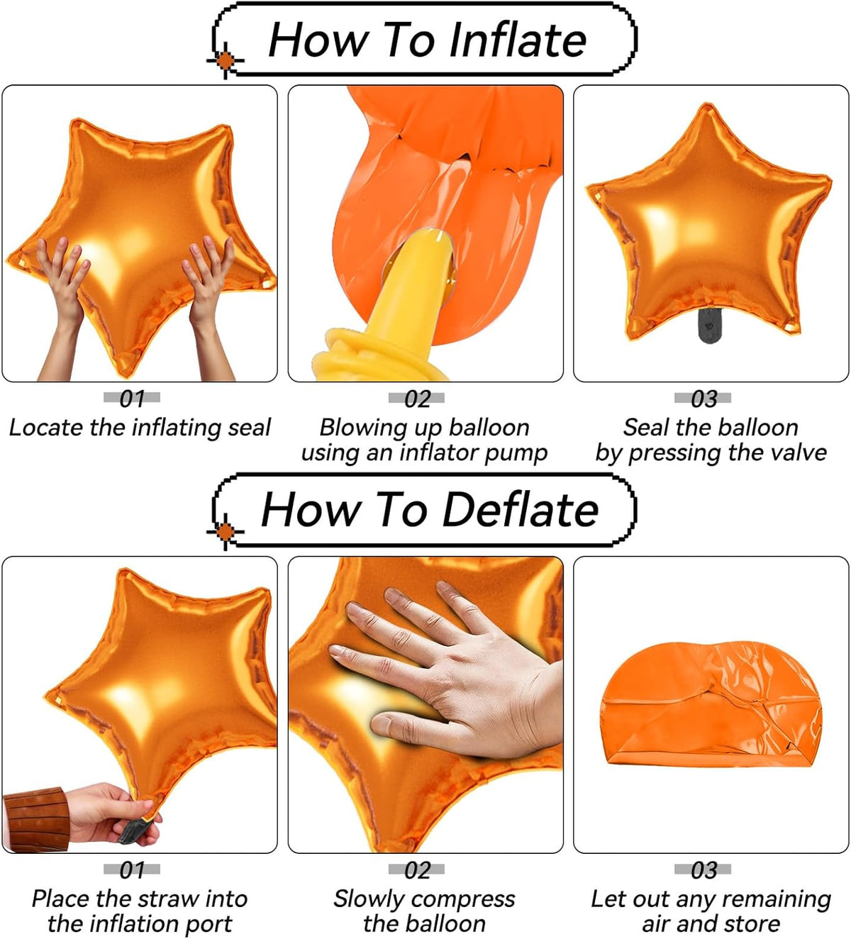 16 Pcs Orange and Blue Star Balloons, 22/18/10 Inch Foil Balloons, Four-Pointed Balloon for Kids