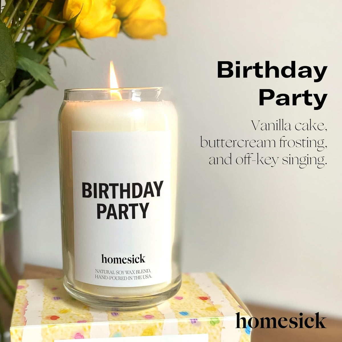 Homesick Scented Candles for Home (Birthday Party) - 13.75 oz Long-Lasting Natural Soy Wax Blend