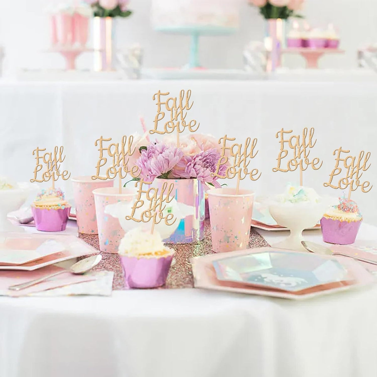 24 PCS Fall in Love Cupcake Toppers Glitter Fall Theme Bridal Shower Cupcake Picks for Autumn