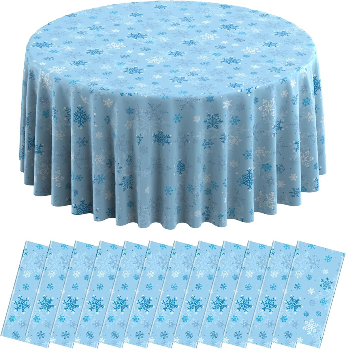 12 Pcs Christmas Snowflake Plastic Party Tablecloth Decorations,Disposable Light Blue Snowflake