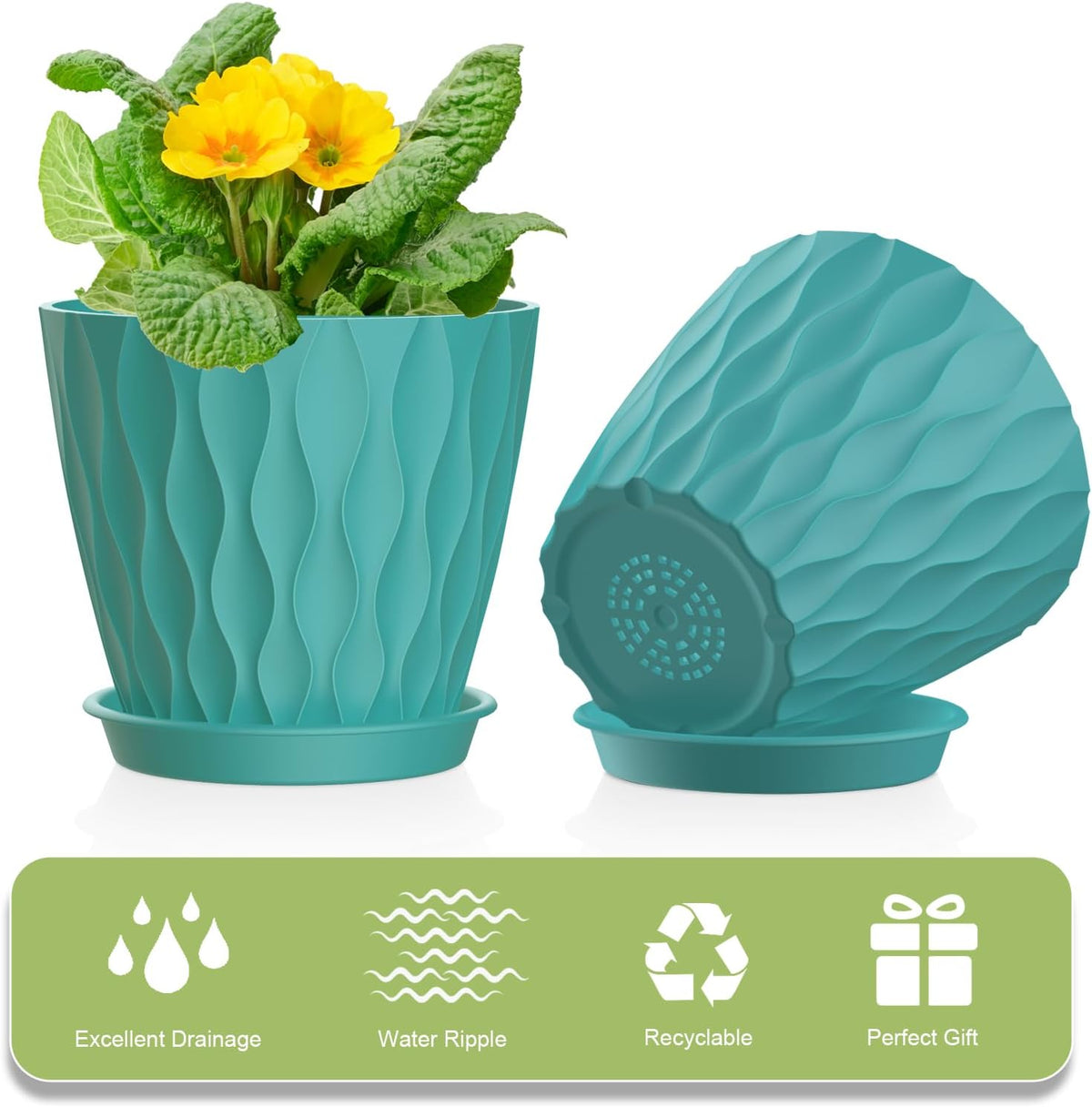 12 Pack 4 Inch Small Plant Pots with Saucers, Waffle Texture Plastic Planters with Drainage Holes