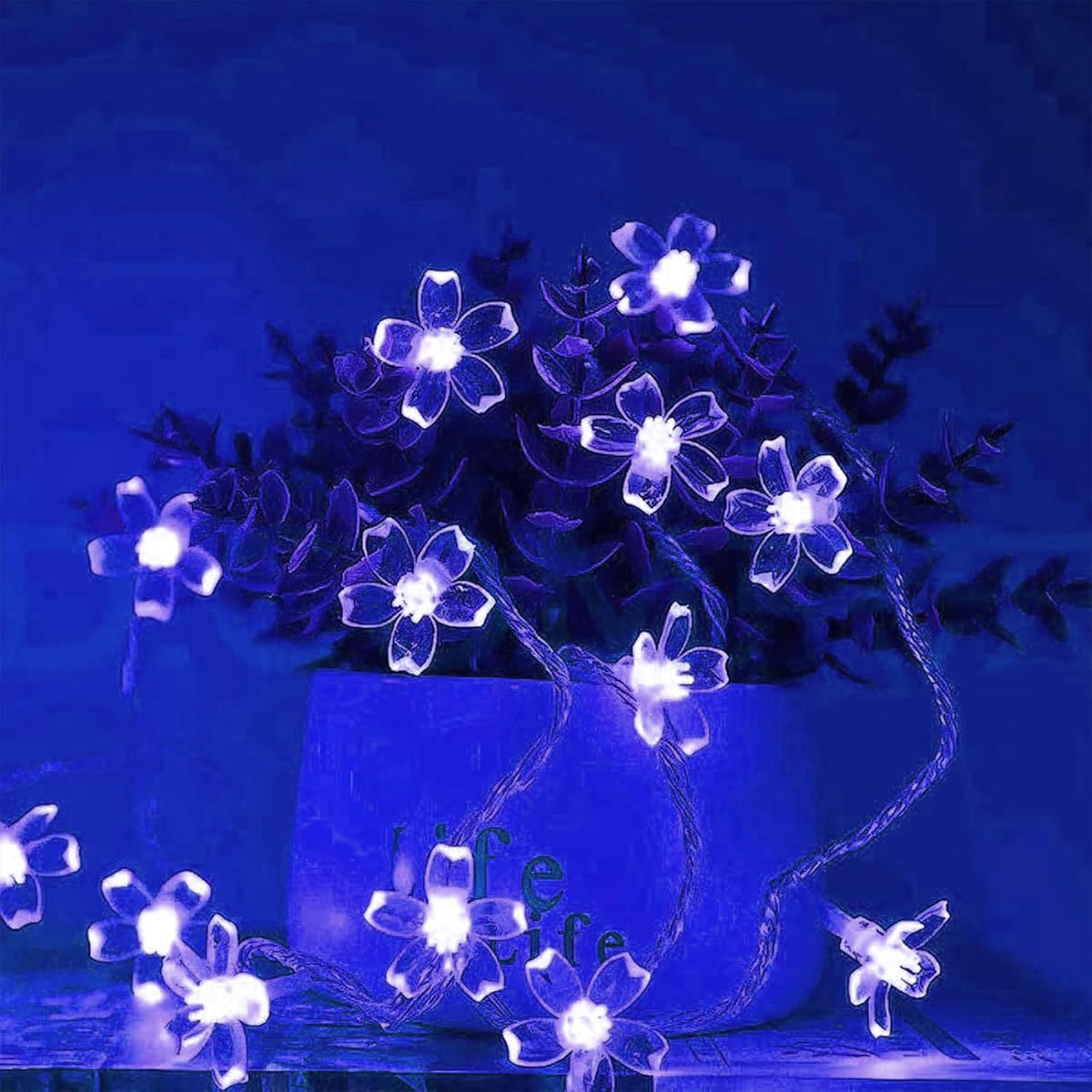 100 LED Light Up Flowers String Lights for Bedroom Romantic Decor, Plug in Fairy Cherry Blossom