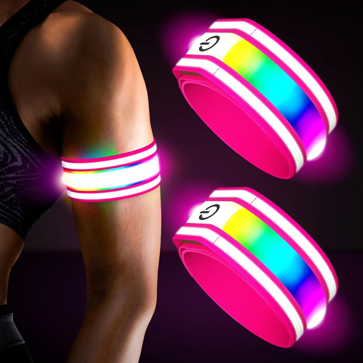 LED Armband for Running(2 Pack),Light Up Arm Bands for Night Walking Running,Rechargeable Lights