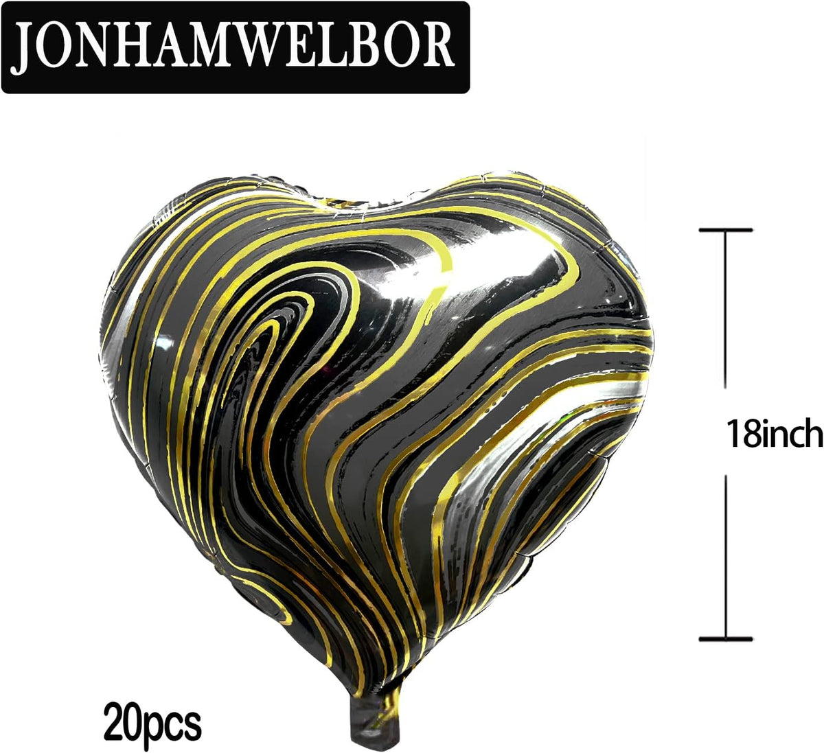 Jonhamwelbor 20Pcs 18 inch Marble Black Foil Mylar Heart Shape Balloons Decorations Valentines