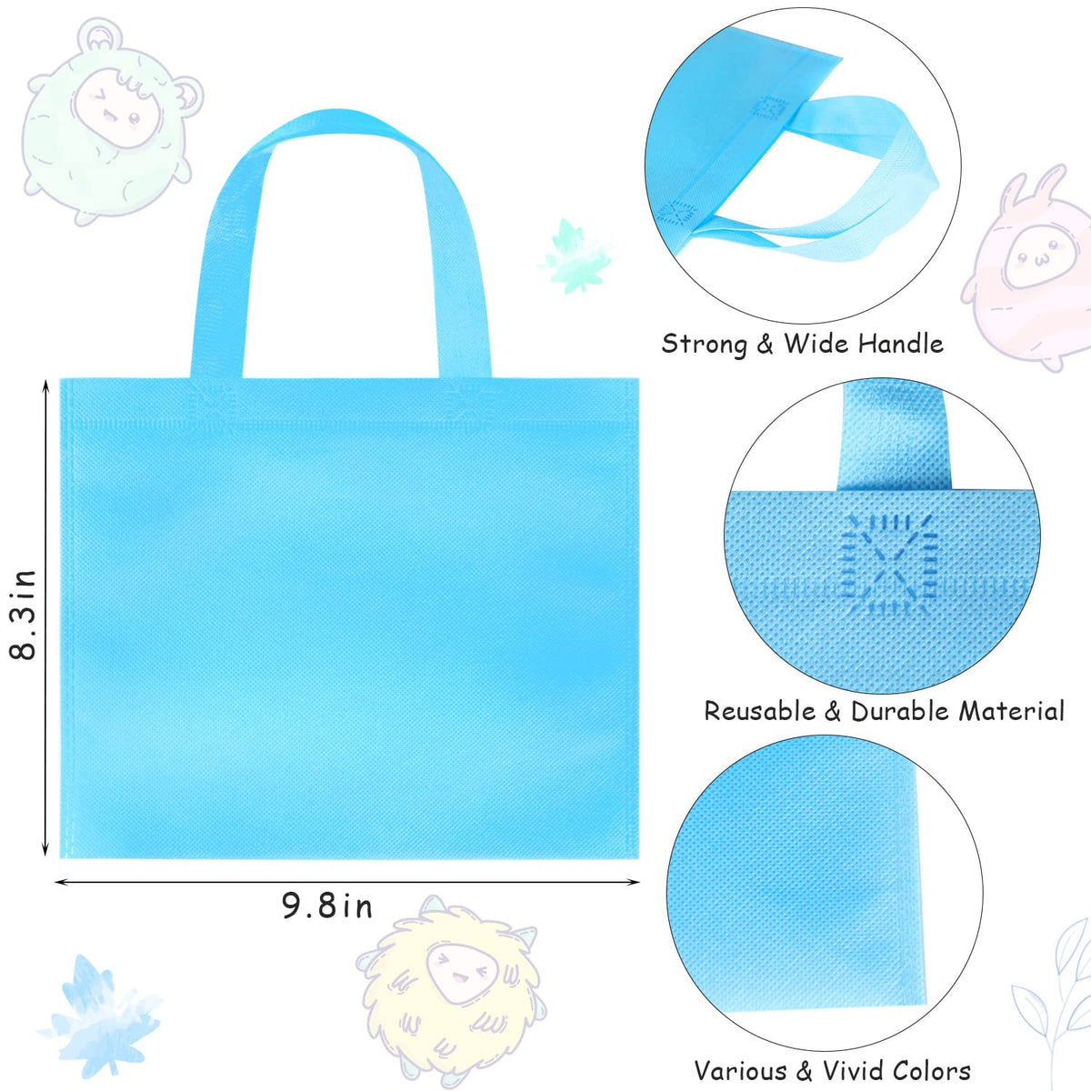 GITMIWS 30 Pack Non Woven Party Favor Bags, 9.8'' Small Reusable Kids Tote Bags with Handles
