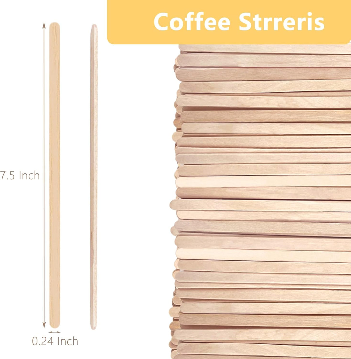 1000 Pack Birch Wood Coffee Stirrers, 7.5 Inch Sturdy Coffee Stir Sticks, Smooth Round Ends