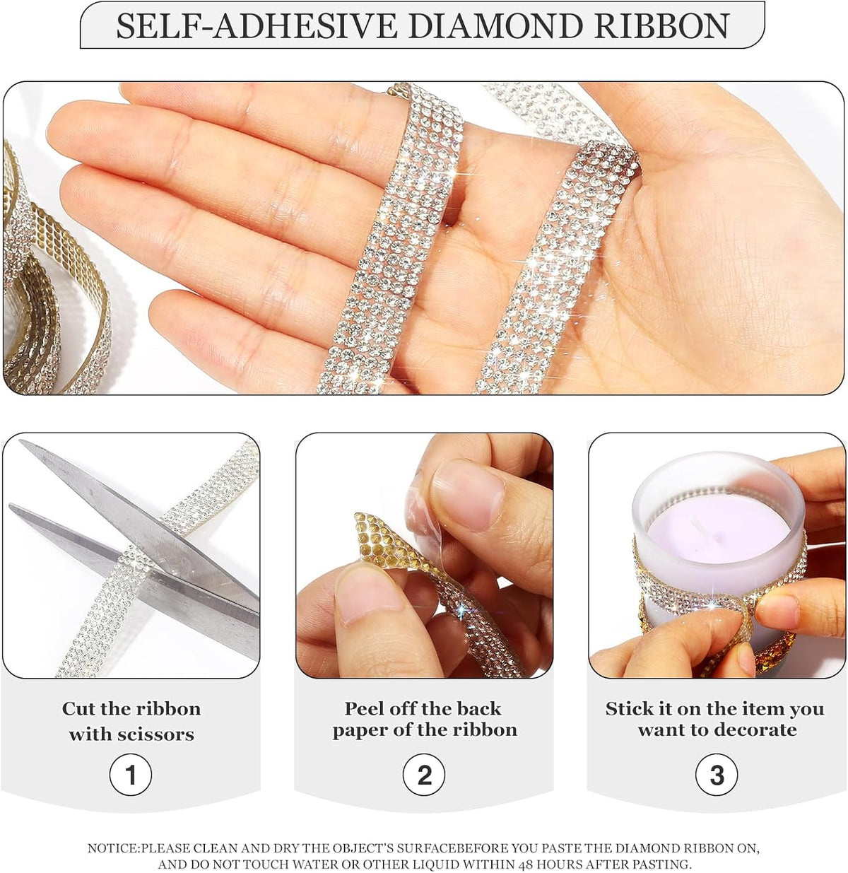 Rhinestone Ribbon 3 Yards Self Adhesive Rhinestone Strips Diamond Ribbon Sticker Crystal Roll