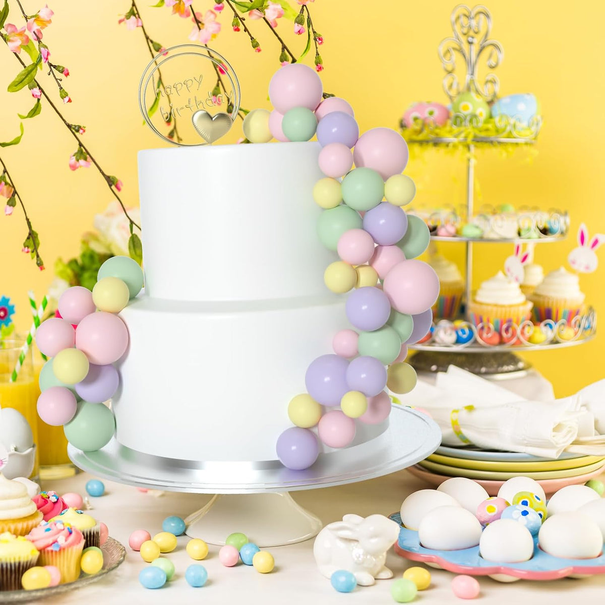 ASTARON 32 Pcs Ball Cake Topper Decorations Mini Balloons Cake Topper Sticks Foam Balls Cake Picks