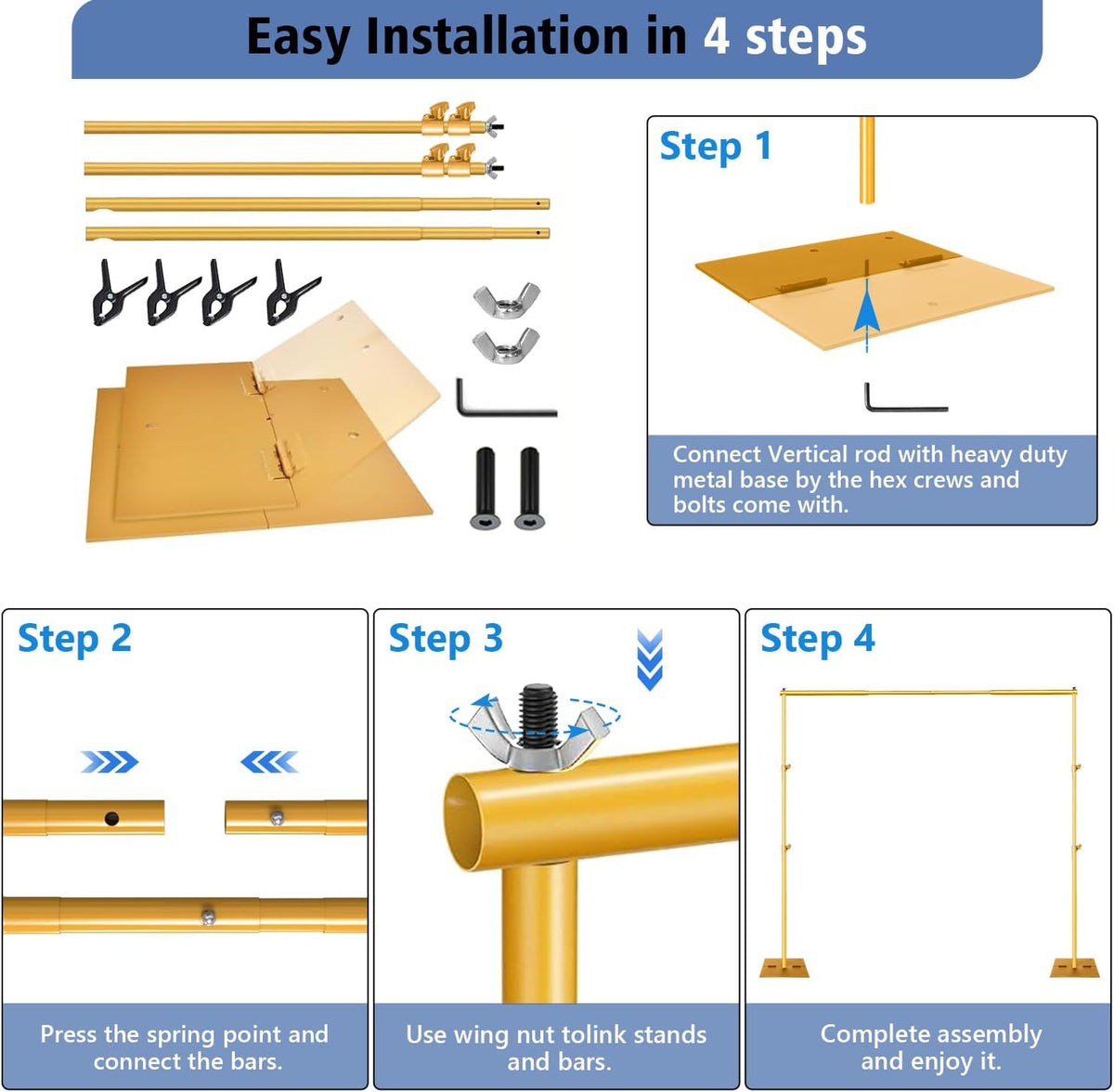 Pipe and Drape Photography Backdrop Stand Kit - Titanium Gold Adjustable Photo Background Stand