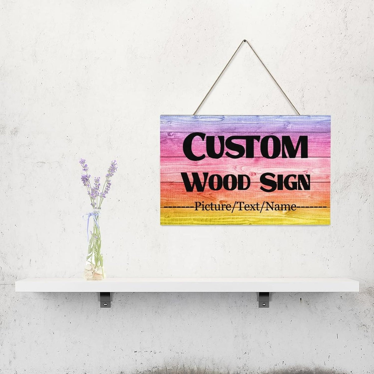 Custom Wood Sign With Hanging String, Personalized Wooden Name With Text Logo Photo, 20 Fonts, 100