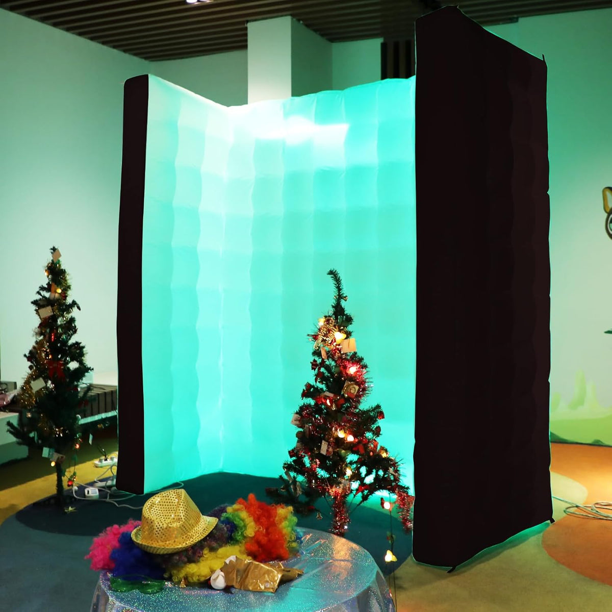 Black Inflatable Photo Booth Wall Background Straight Wall Background Party with Led Lights,Use in