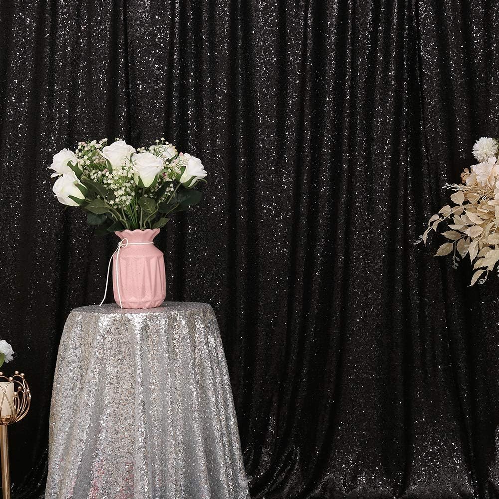 Eternal Beauty Black Sequin Backdrop, 20x10 Ft Halloween Glitter Background Curtains for Shimmer