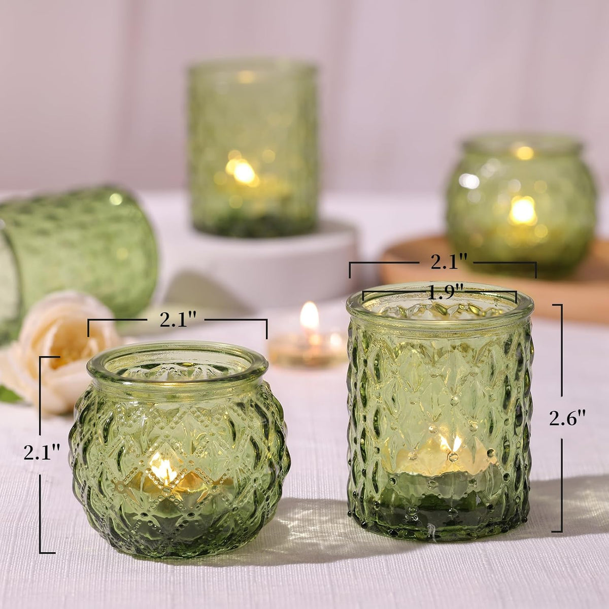 36pcs Assorted Green Votive Candle Holders, Tea Lights Candle Holder for Table Centerpiece, Green
