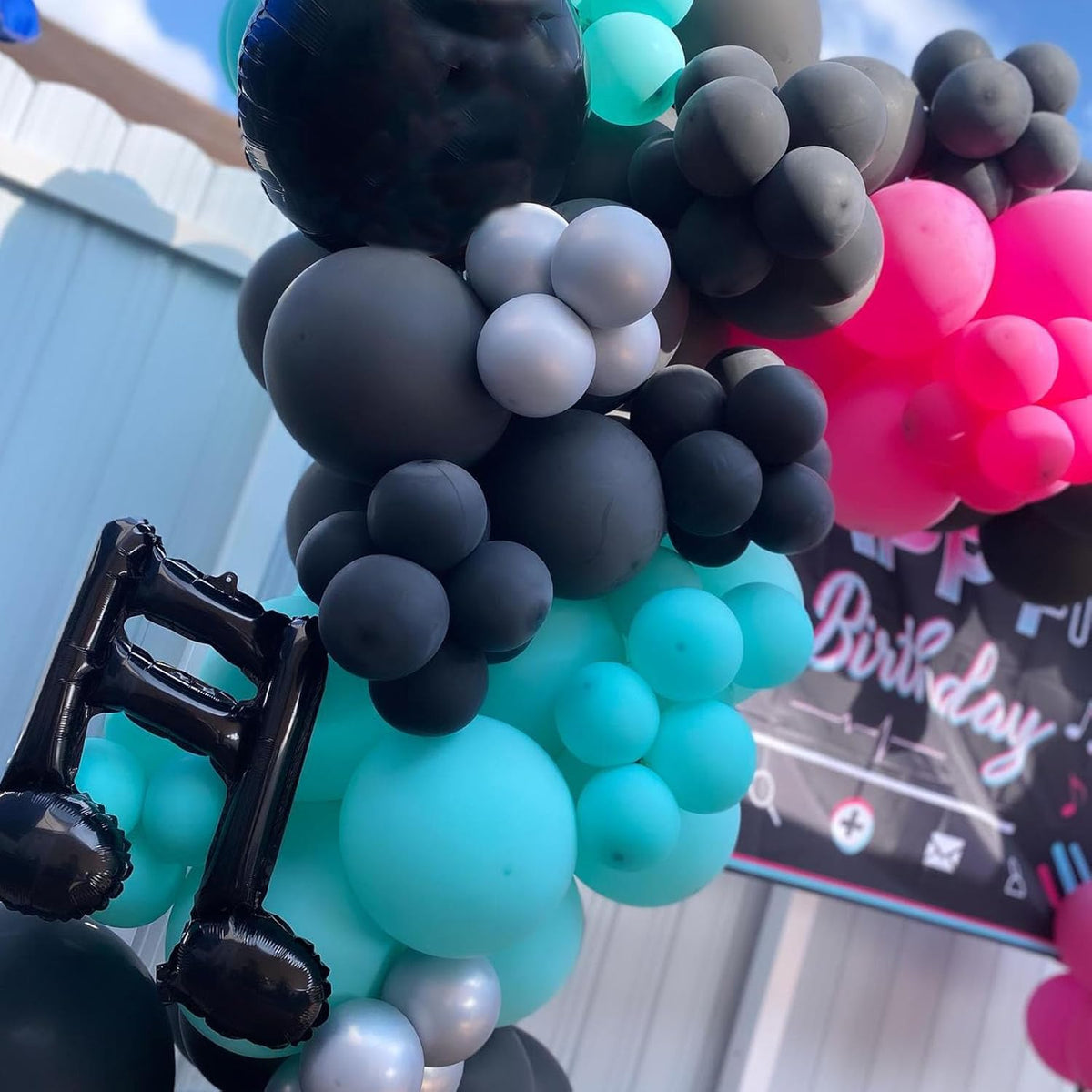 Paready Disco Music Party Balloons, 30 Pcs 12 Inch Hot Pink Black Blue and White Latex Balloons