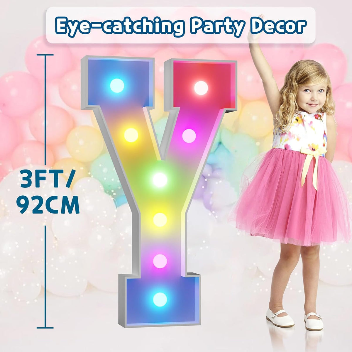 imprsv 3FT Colorful Marquee Light Up Letters Y, 18 Colors Large Light up Letters Alphabet Sign with