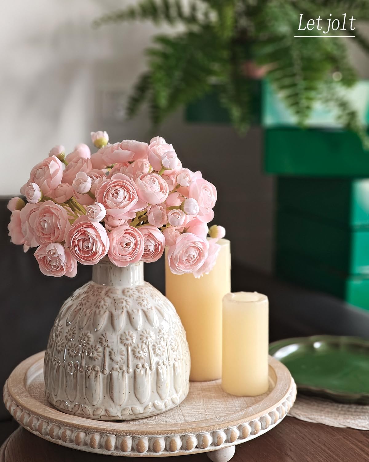 Letjolt Ranunculus Artificial Flower Pink Silk Flowers Faux DIY Bouquet for Wedding Engagement