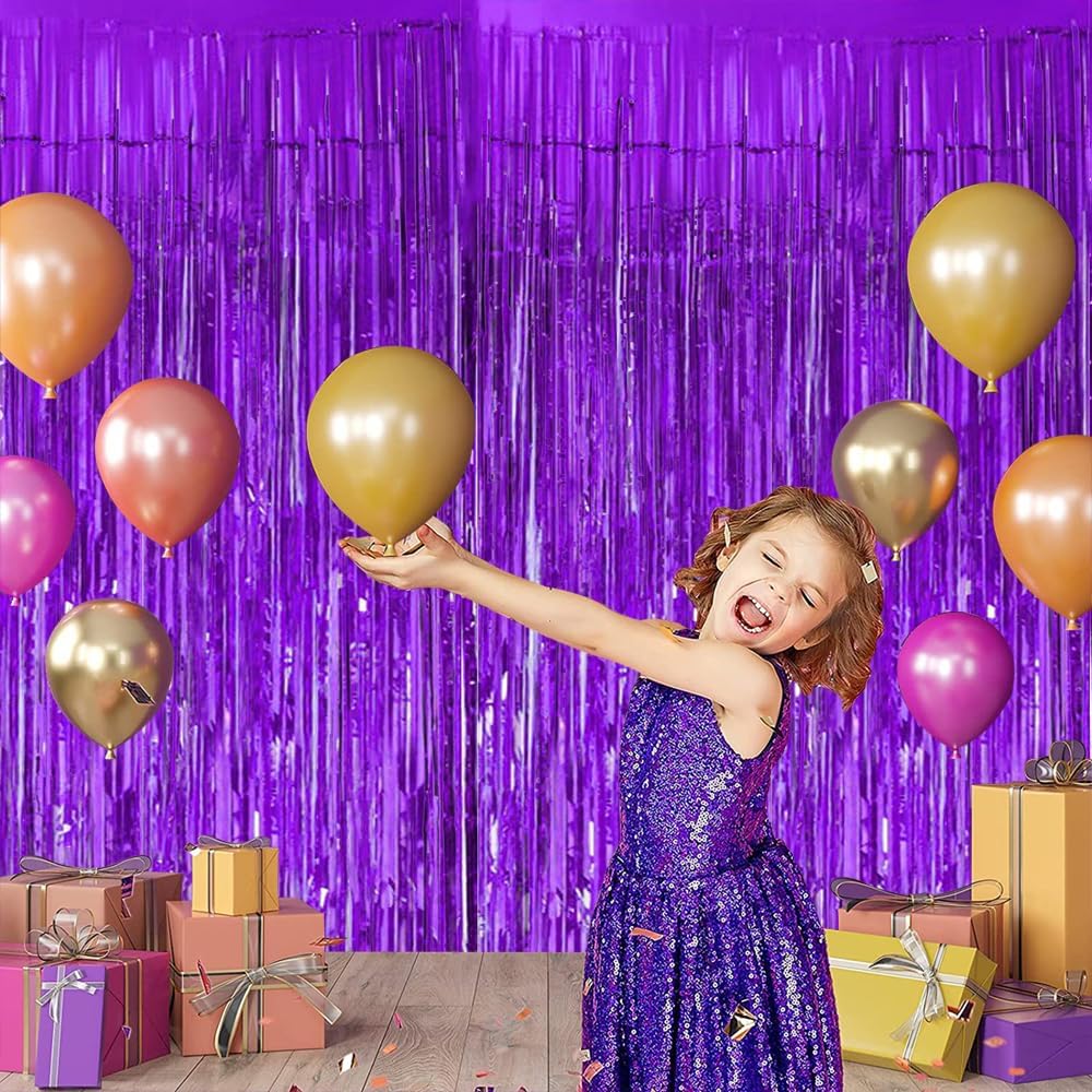 BEISHIDA 2 Pcs Light Purple Violet Door Streamers Tinsel Curtain Party Streamers Backdrop Fringe