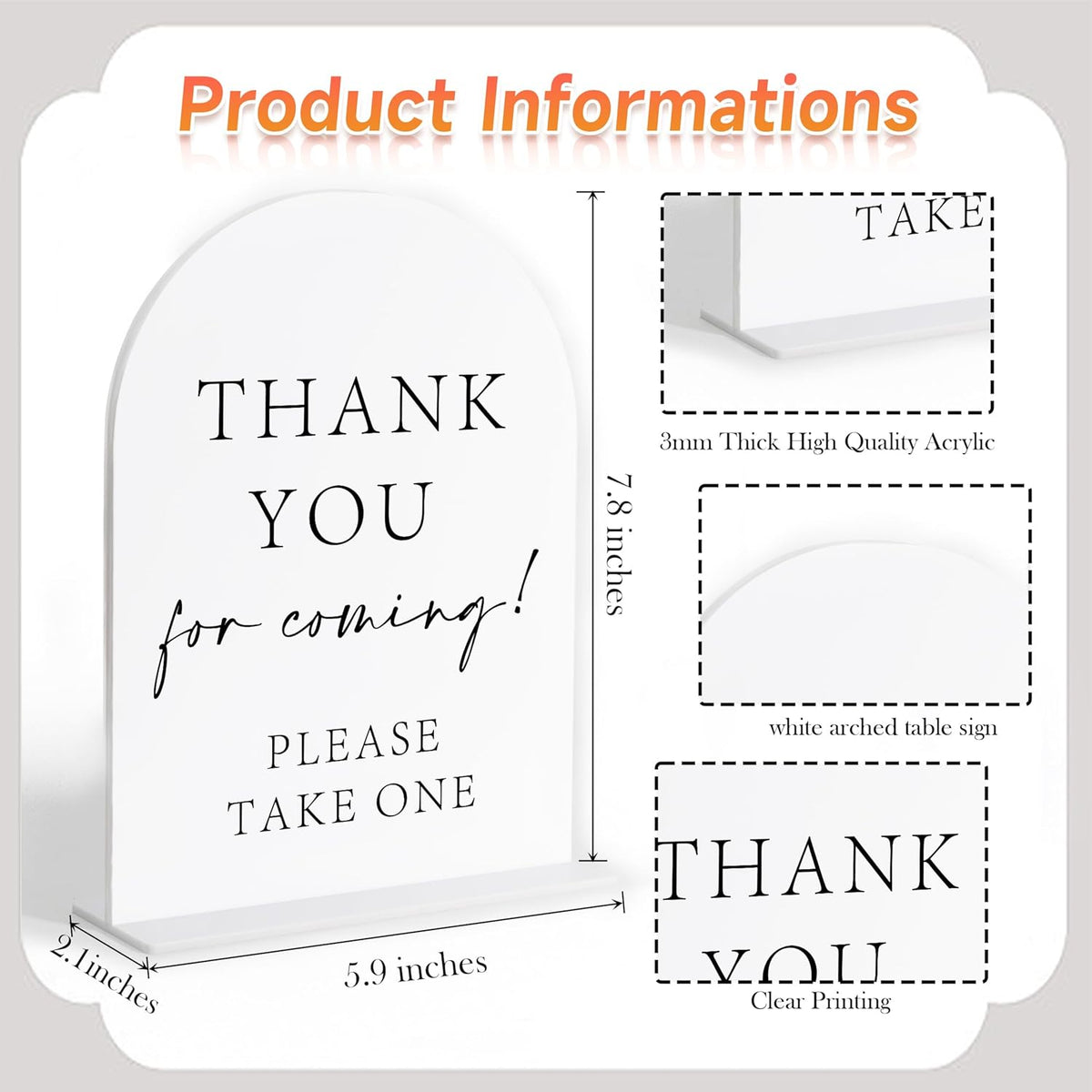 Thank You For Coming Please Take One Sign, White Arch Acrylic Wedding Sign, Wedding Favors for