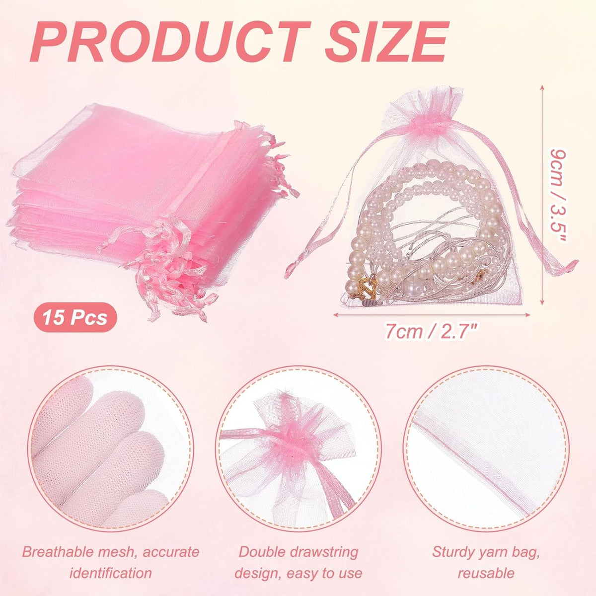 uxcell 50 Pcs Organza Gift Bags, 2.7x3.5 Inch Drawstring Pouches Jewelry Gift Bags, Small Wedding