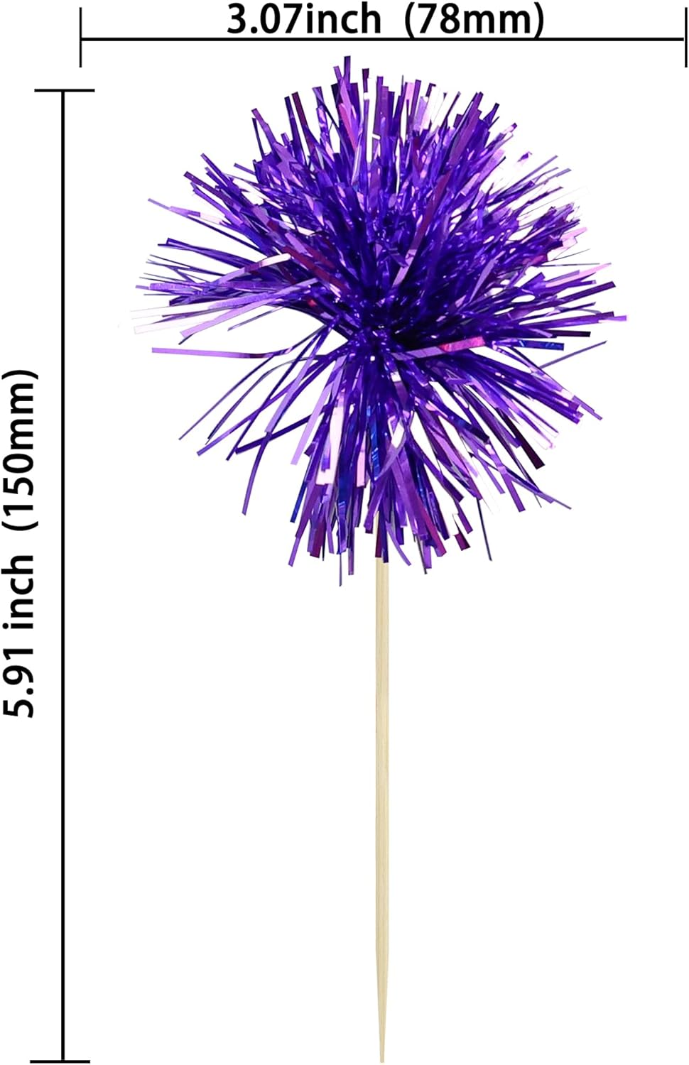 Ephlyn 30Pcs Foil Firework Cupcake Toppers Party Birthday Cake Toppers Supplies Sparkle Tinsel