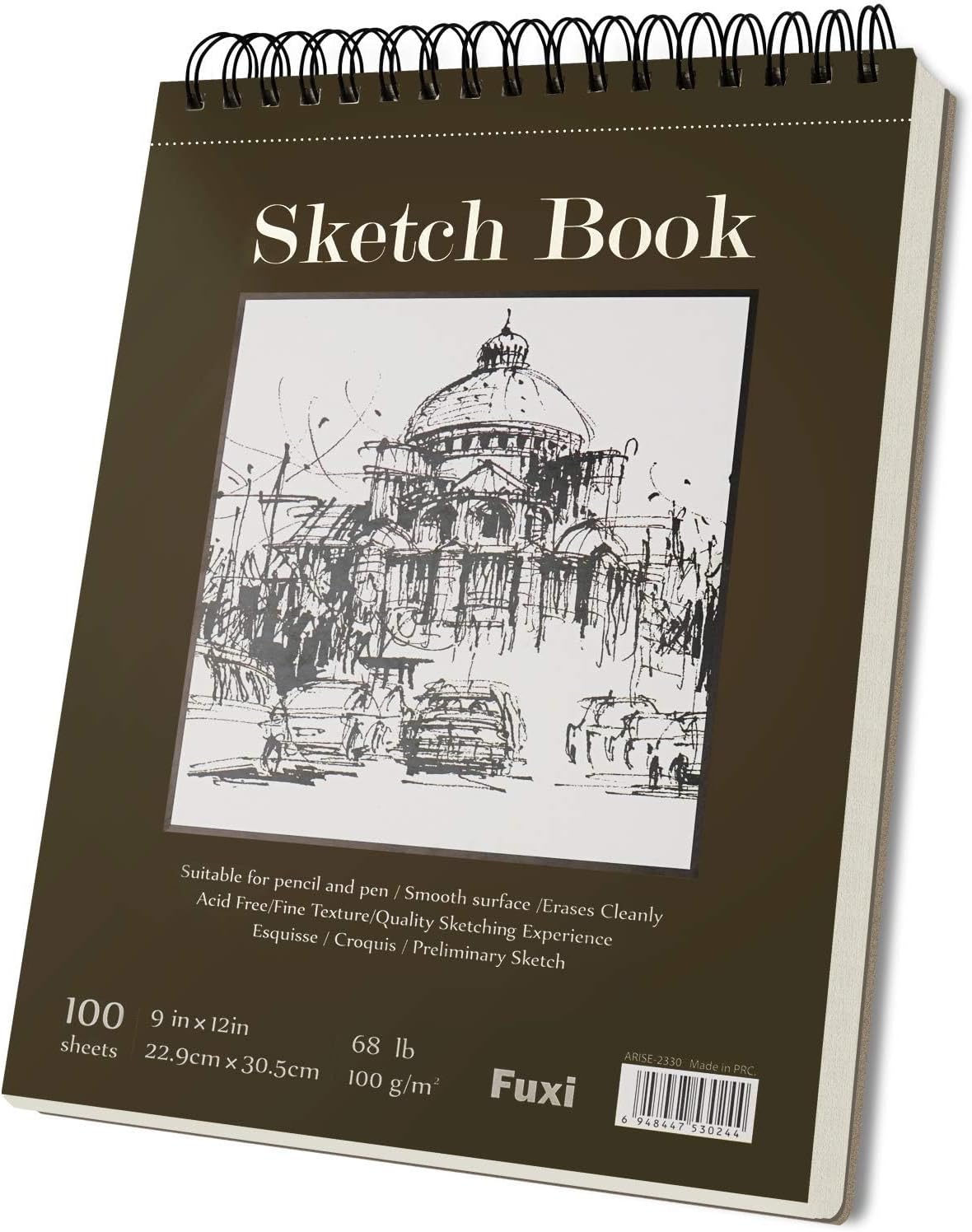 Fuxi 9" x 12" Sketch Book, Top Spiral Bound Sketch Pad, 100 Sheets 68lb/100gsm Acid-Free Drawing