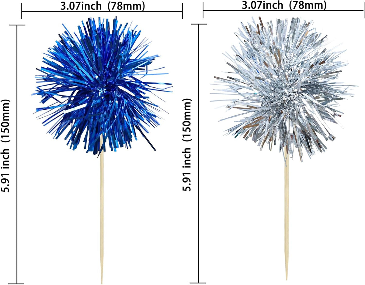Ephlyn 30Pcs Foil Firework Cupcake Toppers Party Birthday Cake Toppers Supplies Sparkle Tinsel