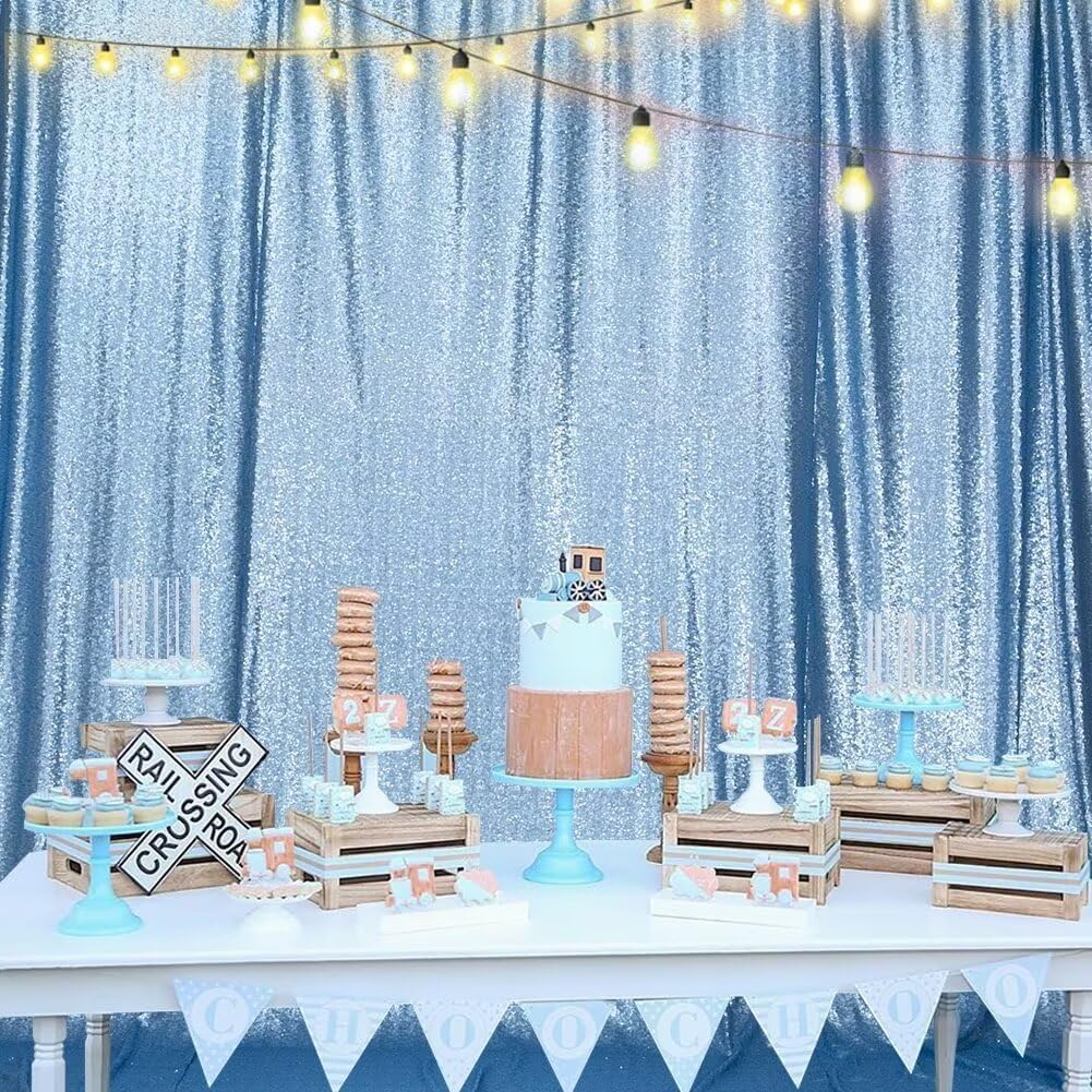 Eternal Beauty Baby Blue Sequin Backdrop, 8x10 Ft Glitter Background Curtains for Shimmer