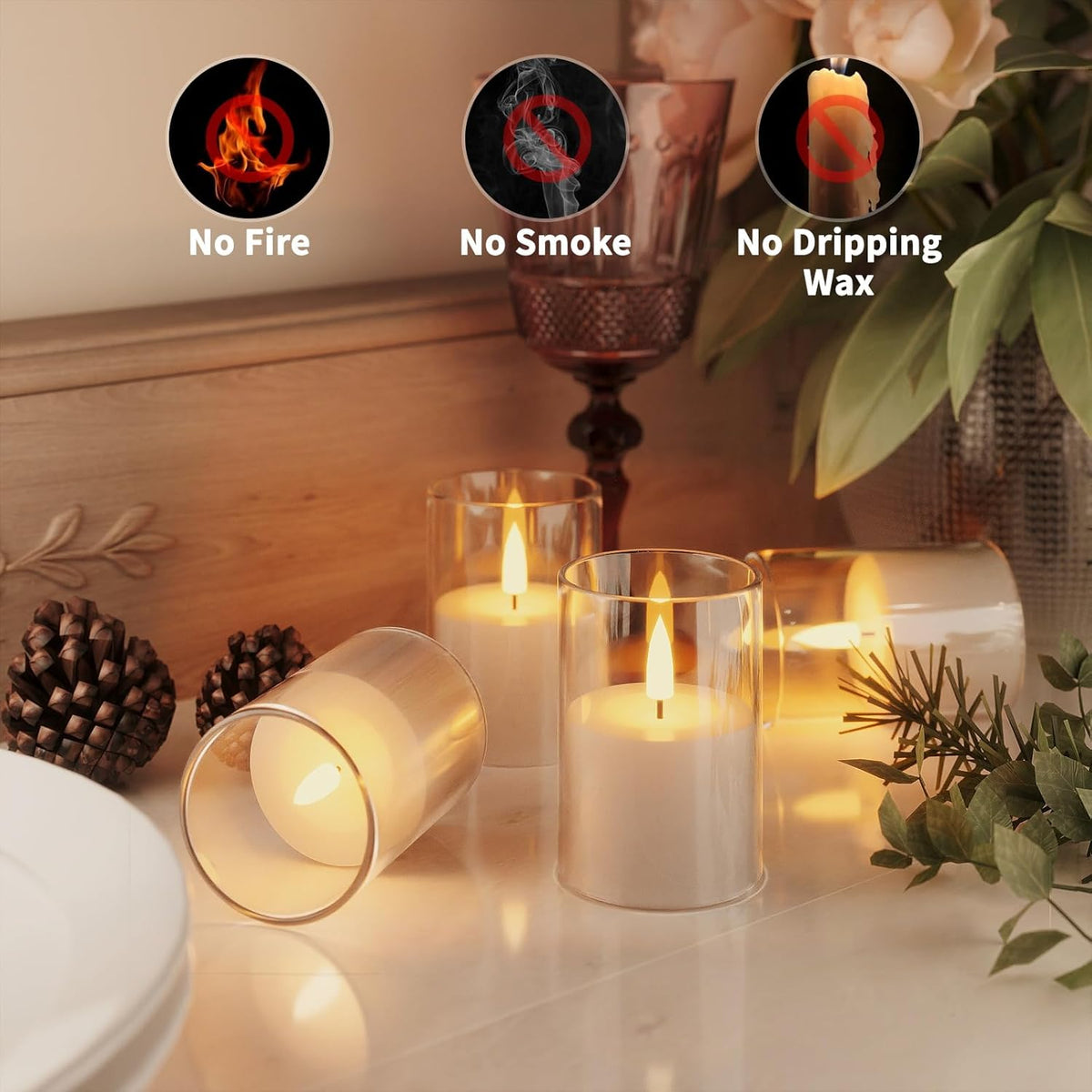 6Pack Flickering Flameless LED Candles with Remote & Timer, Battery Powered - Small Pillar &