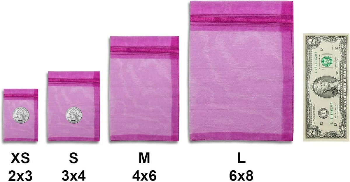 TheDisplayGuys 100-Pack 3x4 Hot Pink Sheer Organza Gift Bags with Drawstring, Jewelry Candy Treat