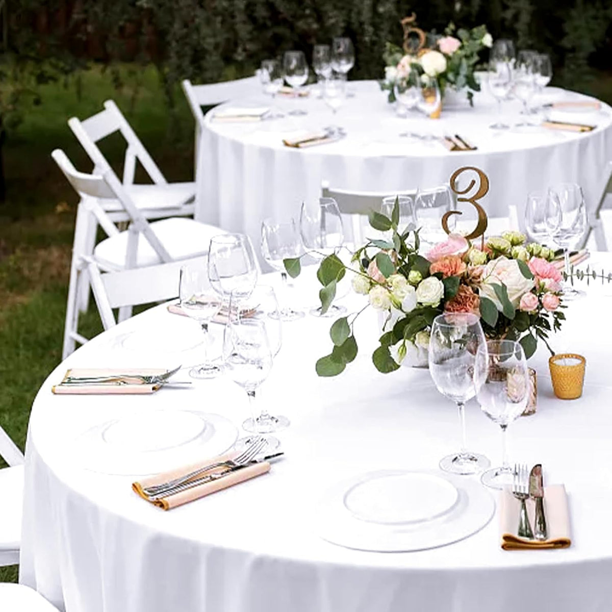 12 Pack Round Tablecloth 90 Inch - White Polyester Tablecloth for Round Table, Premium Stain and