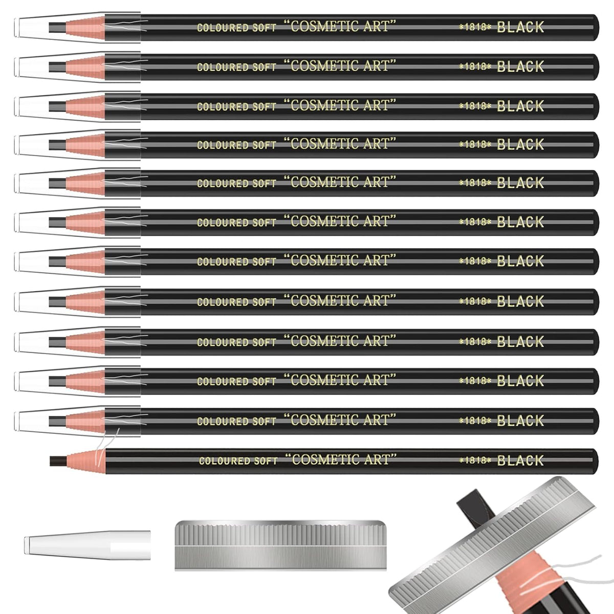 12 Piece Black Colour Waterproof Eyebrows Pencil Tattoo Makeup And Microblading Supplies