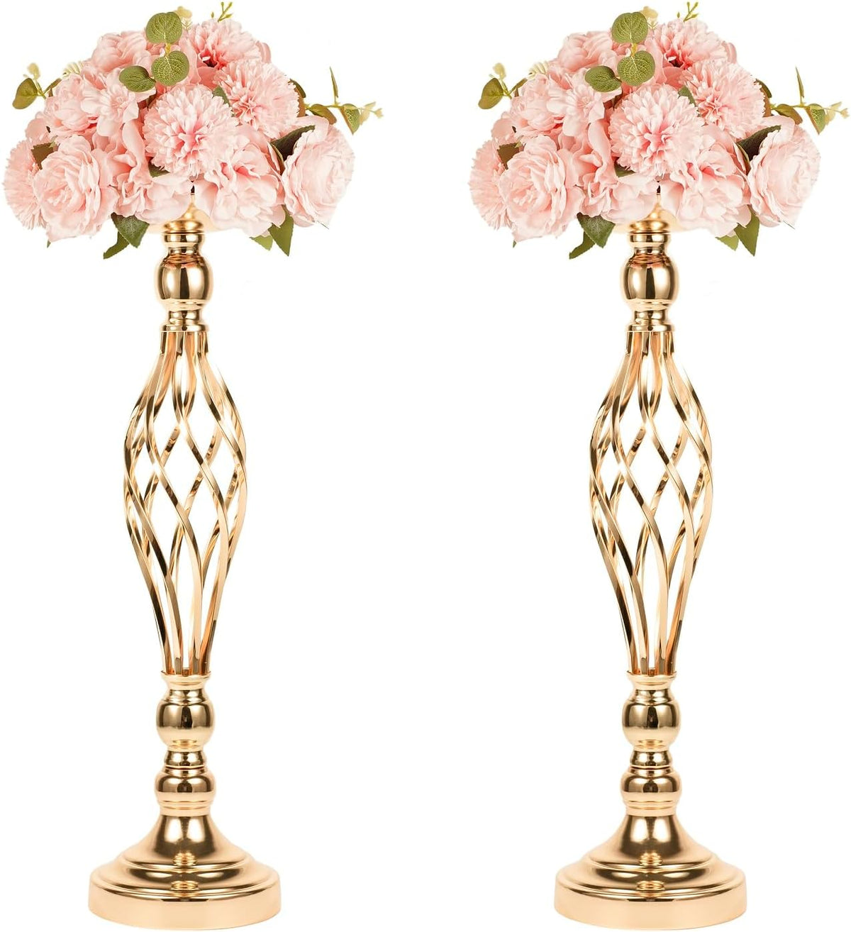 LANLONG 2pcs Metal Gold Candle Holders Road Lead Table Centerpiece Stand Pillar Candlestick for