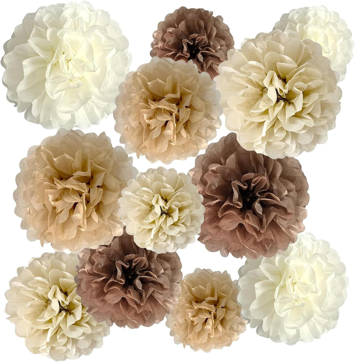 ZOOYOO Brown Paper Pom Poms, Caramel Party Decorations Boho Ivory Beige White Tissue Paper Pom Poms
