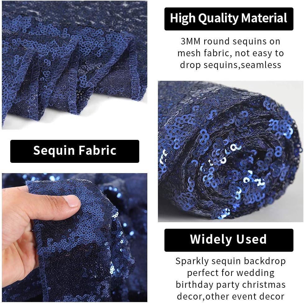 Hahuho Navy Sequin Backdrop Curtain, 4PCS 2FTx8FT Glitter Backdrop Curtain for Parties, Christmas