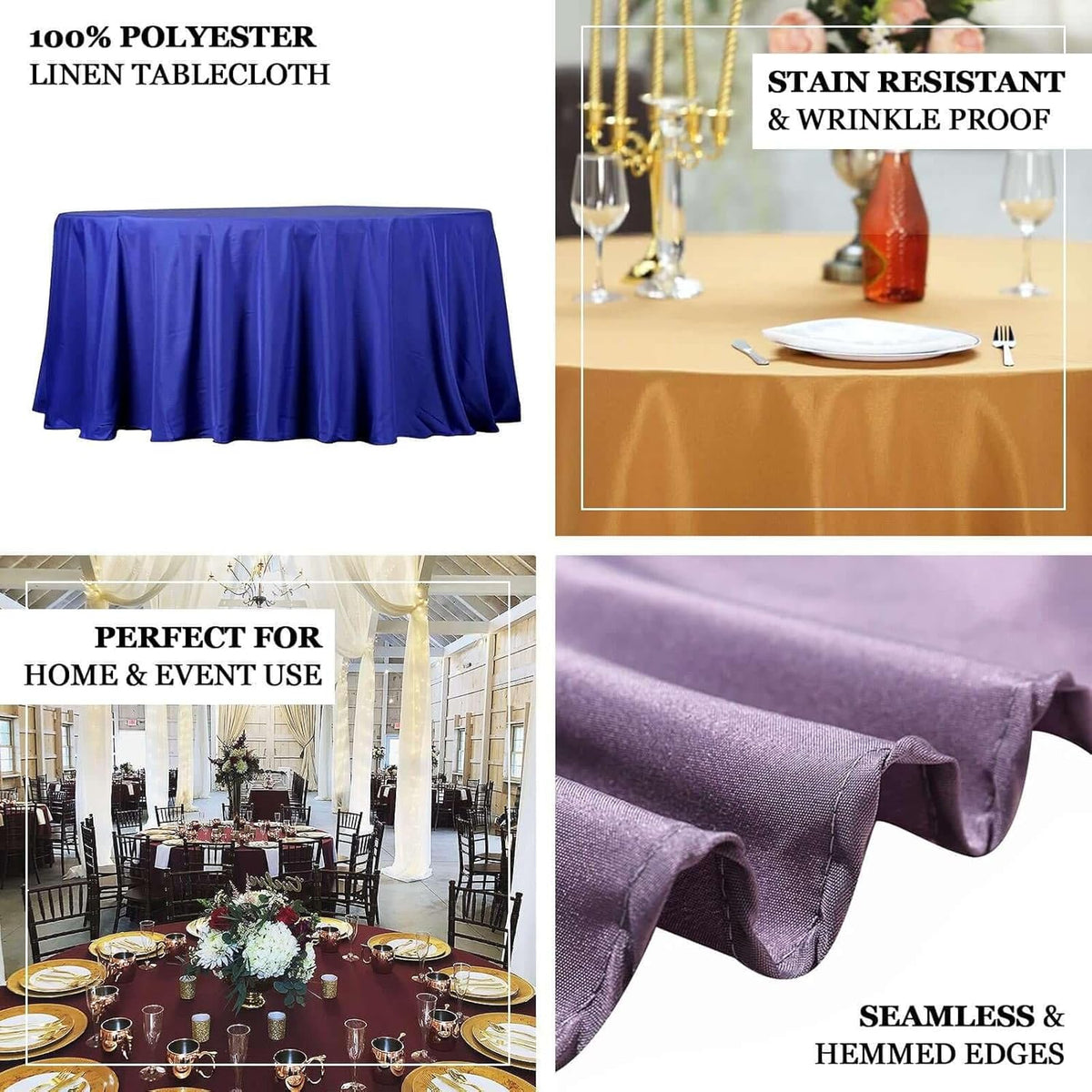 Efavormart Round Tablecloth, 132 Inch Stain & Wrinkle Resistant Washable Table Cloth, Decorative